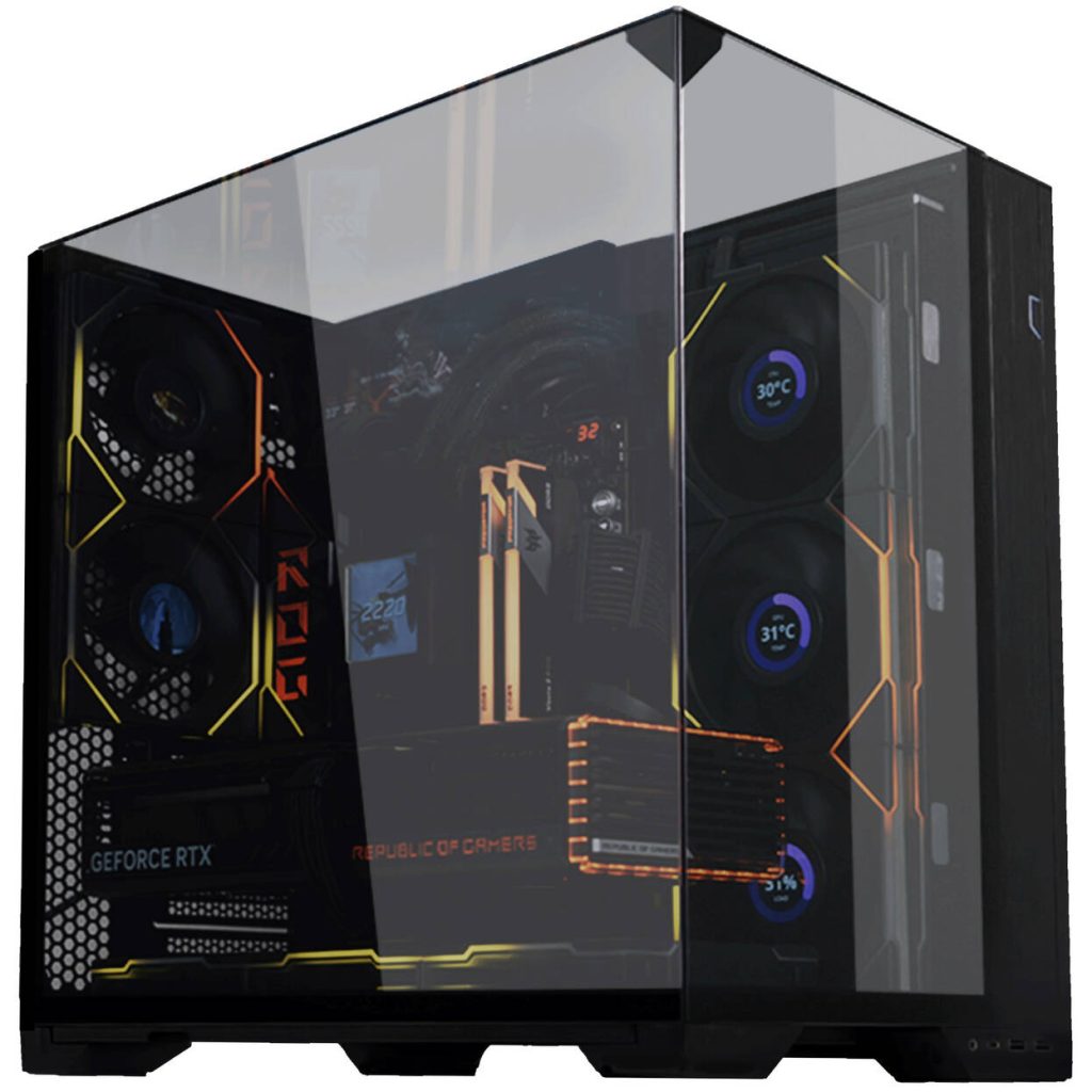 Lian Li O11 Vision Compact PC Case Bundle + 3x UNI FAN SL-INF 120 Reverse Blade Fans - Black