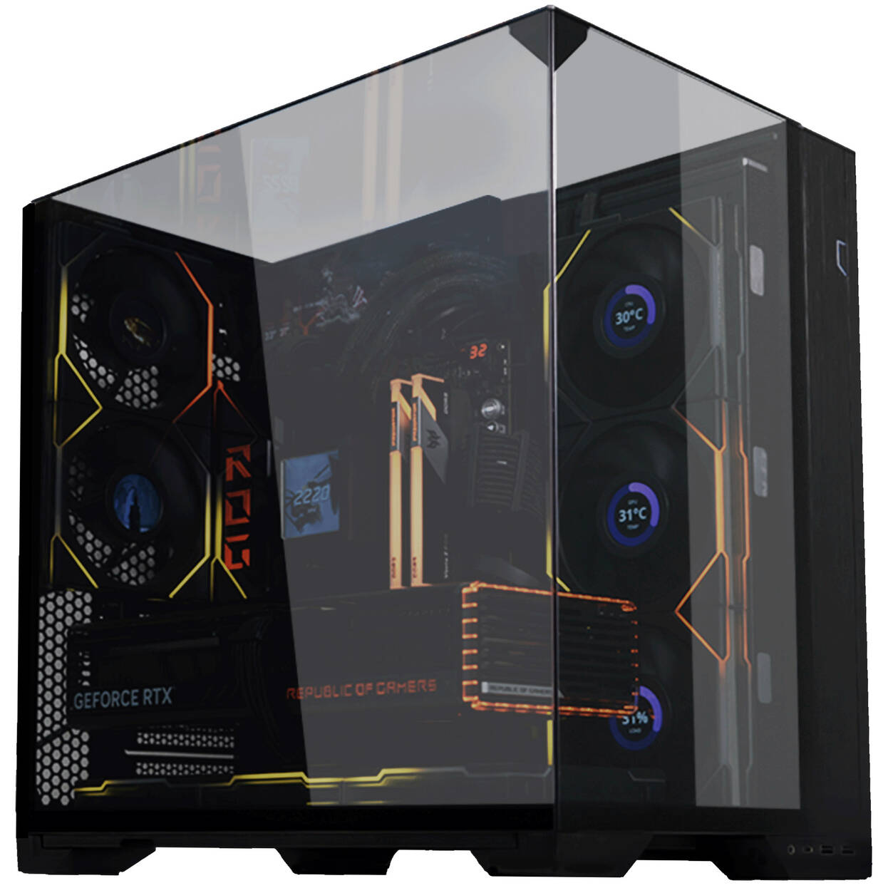 Lian Li O11 Vision Compact PC Case Bundle + 3x UNI FAN SL-INF 120 Reverse Blade Fans - Black