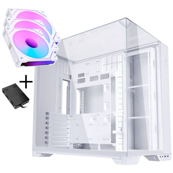 Lian Li O11 Vision Compact – white + 3x UNI FAN SL-INF 120 ARGB Reverse Blade PWM fans – 120mm