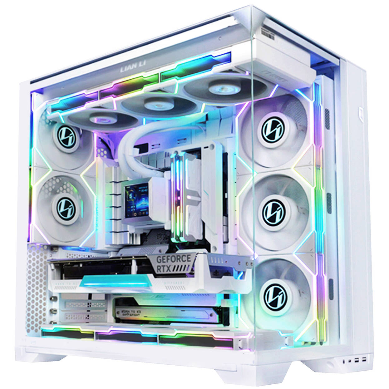 Lian Li O11 Vision Compact - white + 3x UNI FAN SL-INF 120 ARGB Reverse Blade fans - 120mm + HydroShift II LCD-S 360TL AiO water cooling, 360mm