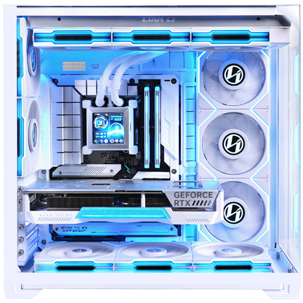 Lian Li O11 Vision Compact - white + 3x UNI FAN SL-INF 120 ARGB Reverse Blade fans - 120mm + HydroShift II LCD-S 360TL AiO water cooling, 360mm