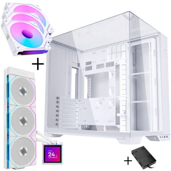 Lian Li O11 Vision Compact – white + 3x UNI FAN SL-INF 120 ARGB Reverse Blade fans – 120mm + HydroShift II LCD-S 360TL AiO water cooling, 360mm