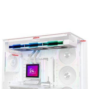 Lian Li O11 Vision Compact - white + 3x UNI FAN SL-INF 120 ARGB Reverse Blade fans - 120mm + HydroShift II LCD-S 360TL AiO water cooling, 360mm