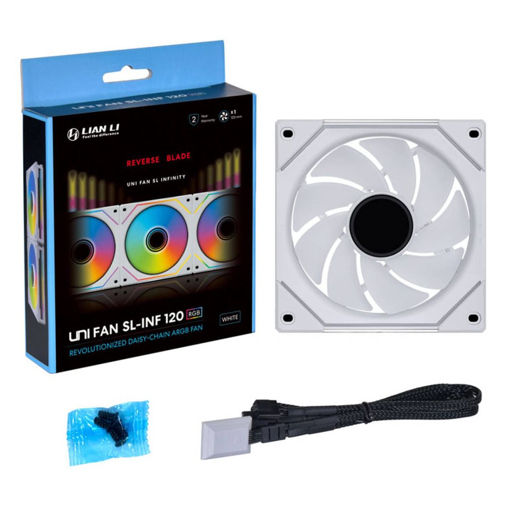 Lian Li O11 Dynamic Mini V2 + 5x UNI FAN SL-INF 120 Reverse Blade + 1x Standard PWM aRGB Fans - White