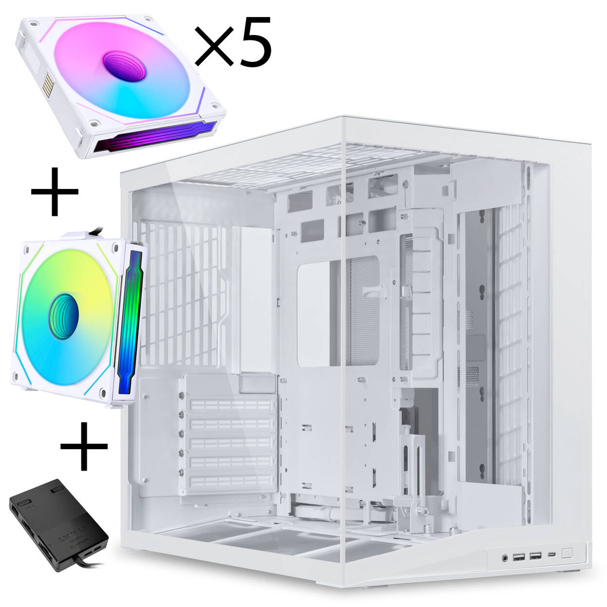 Lian Li O11 Dynamic Mini V2 + 5x UNI FAN SL-INF 120 Reverse Blade + 1x Standard PWM aRGB Fans - White