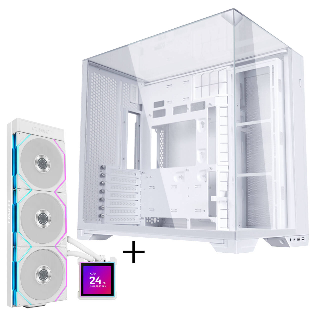 Lian Li O11 Vision Compact Case Bundle + HydroShift II LCD-S 360TL AiO - white