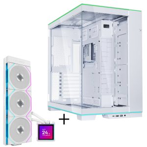 Lian Li O11 Dynamic EVO RGB PC Case Bundle + HydroShift II LCD-S 360TL AiO - White