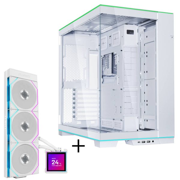Lian Li O11 Dynamic EVO RGB PC Case Bundle + HydroShift II LCD-S 360TL AiO – White