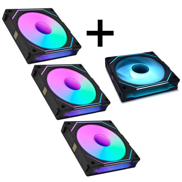 Lian Li 4-Pack – 3x UNI FAN SL-INF 120 Reverse Blade + 1x Standard Blade aRGB Fans – Black (Without Controller)