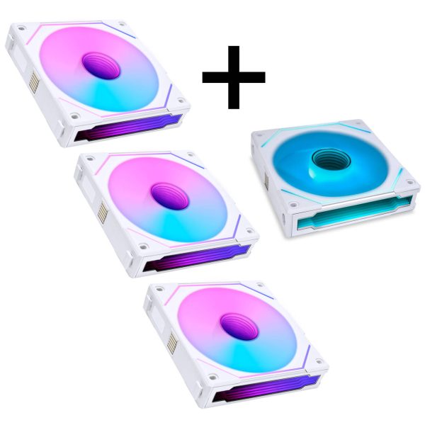 Lian Li 4-Pack – 3x UNI FAN SL-INF 120 Reverse Blade + 1x Standard Blade aRGB Fans – White (Without Controller)