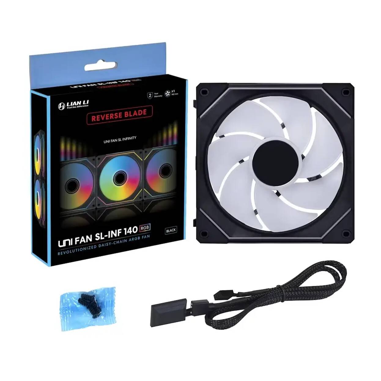 Lian Li UNI FAN SL-INF Wireless Fan, Reverse Blade, ARGB, PWM - 140mm, Black