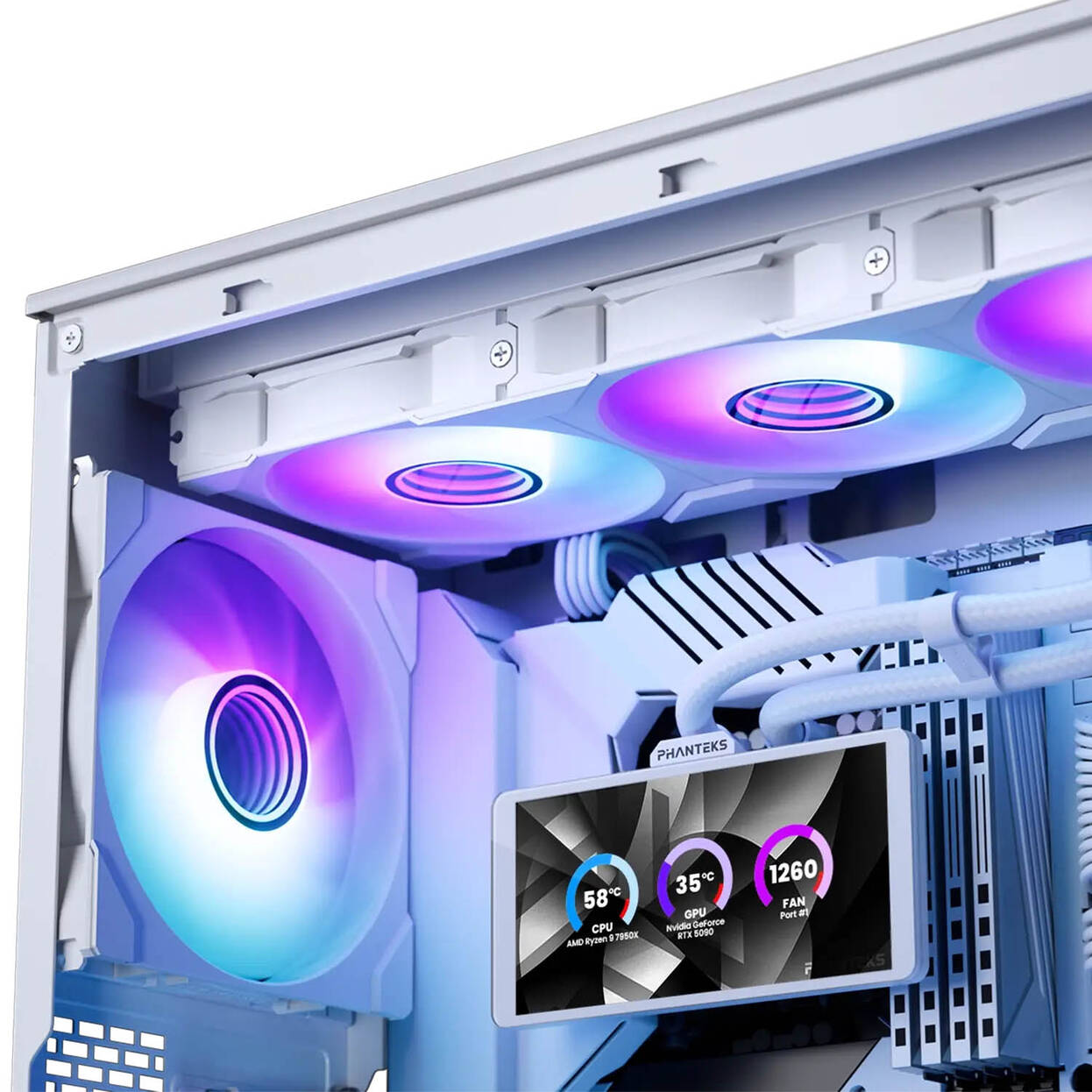 Phanteks Glacier One 360M25 LCD AiO Water Cooling, 6-Inch Display - 360mm, White