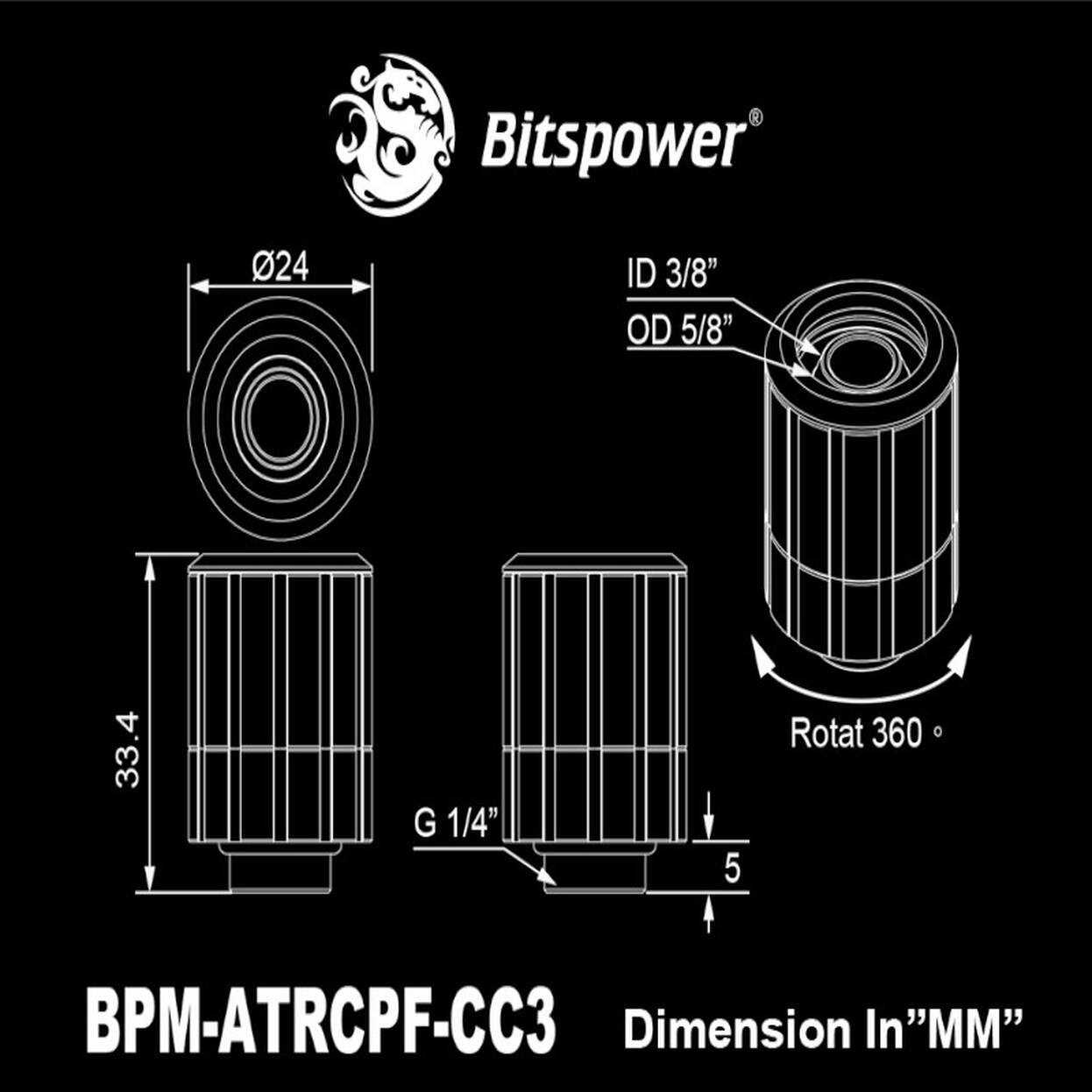 Bitspower Artemis Straight Fitting G1/4 Male to 16/10mm, Rotatable – Sandblast Silver : image 2