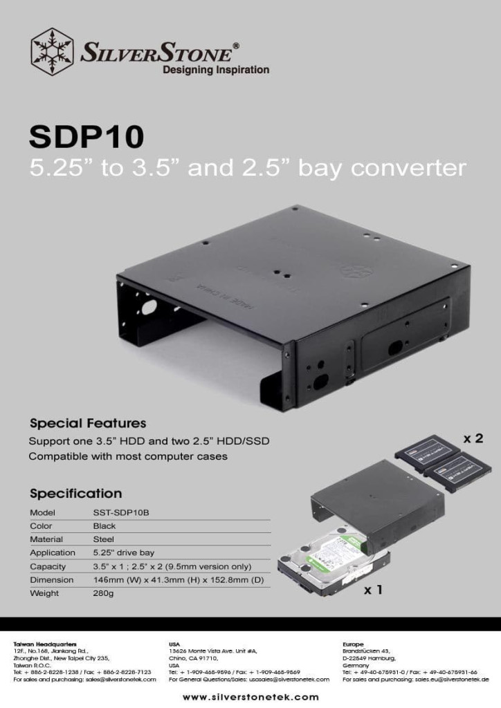 Silverstone SDP10 5.25 to 3.5 and 2.5 Bay Converter