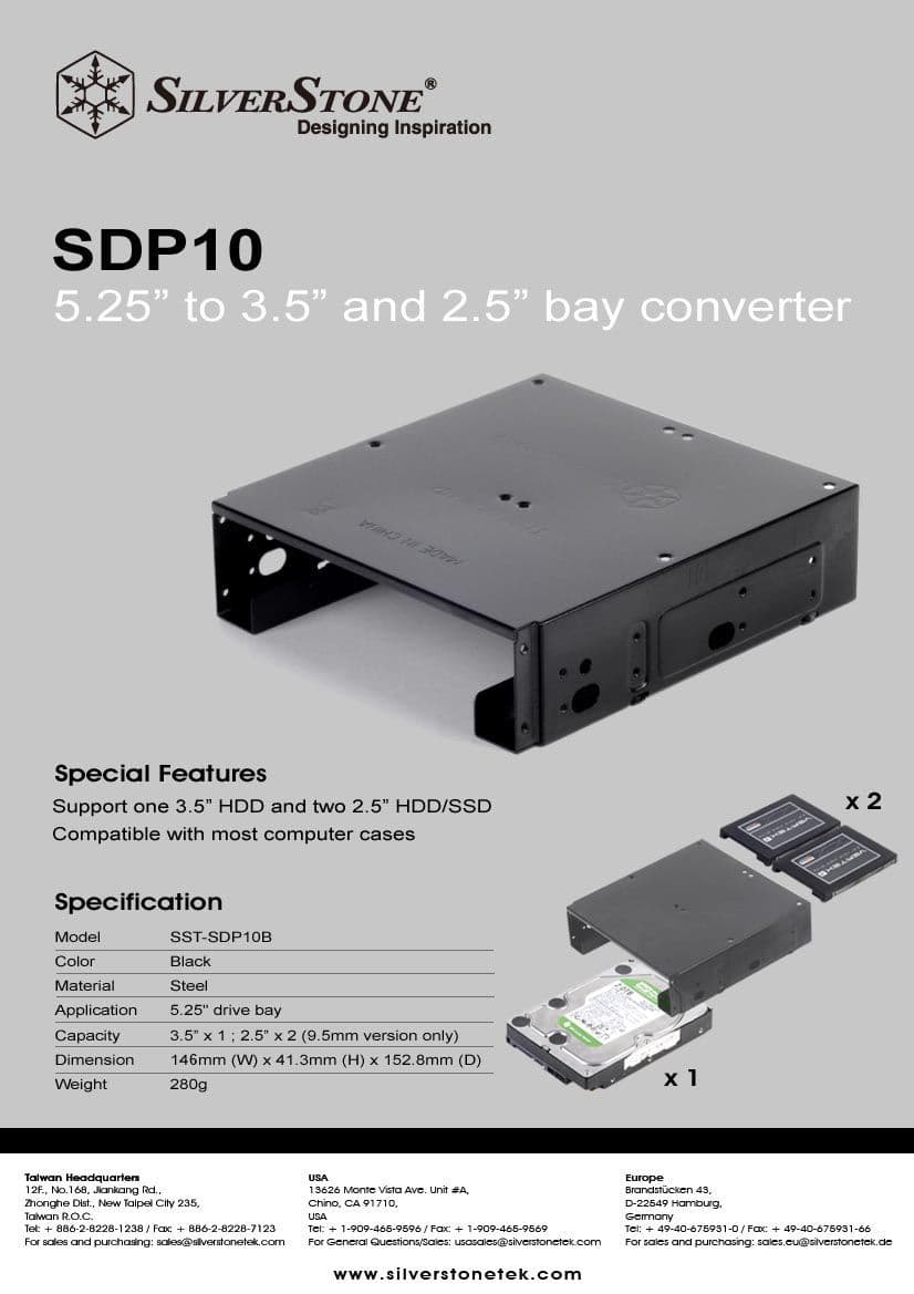 Silverstone SDP10 5.25 to 3.5 and 2.5 Bay Converter