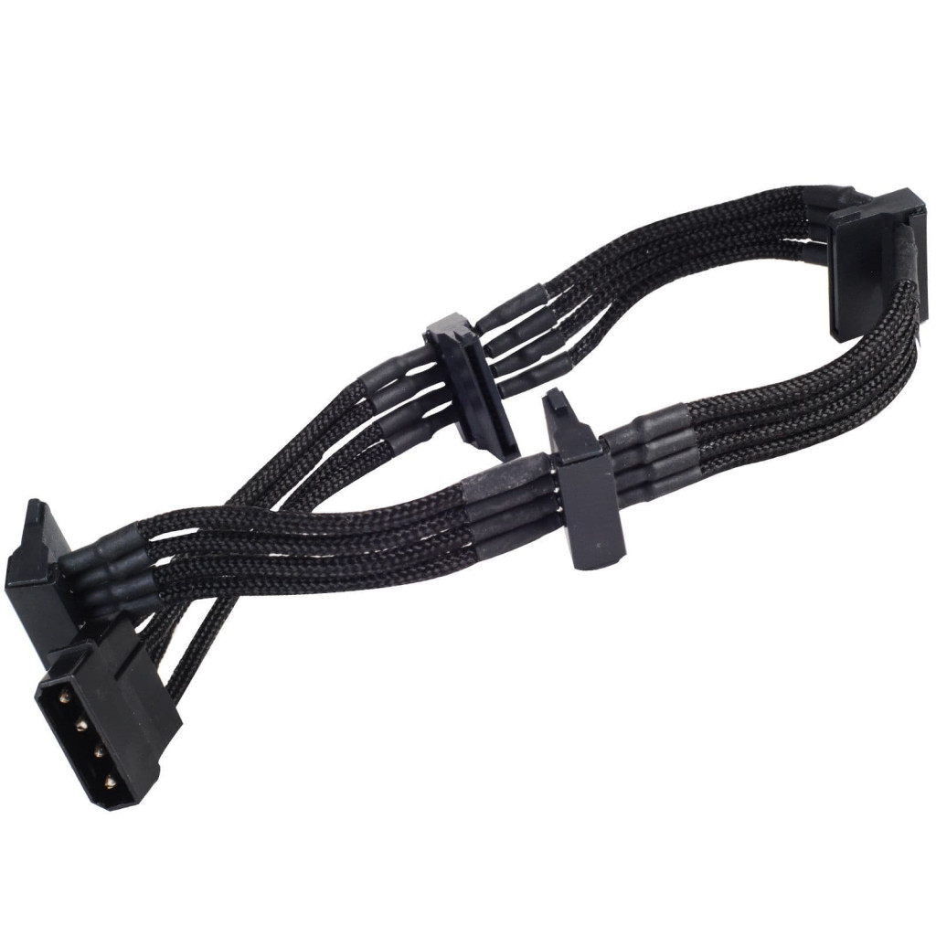 Silverstone 4 pin Molex to 4 x SATA Black Sleeved Cable 30cm