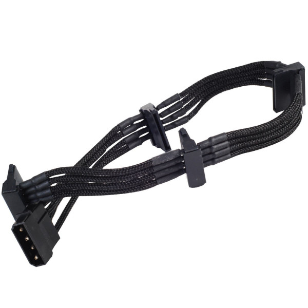 Silverstone 4 pin Molex to 4 x SATA Black Sleeved Cable 30cm