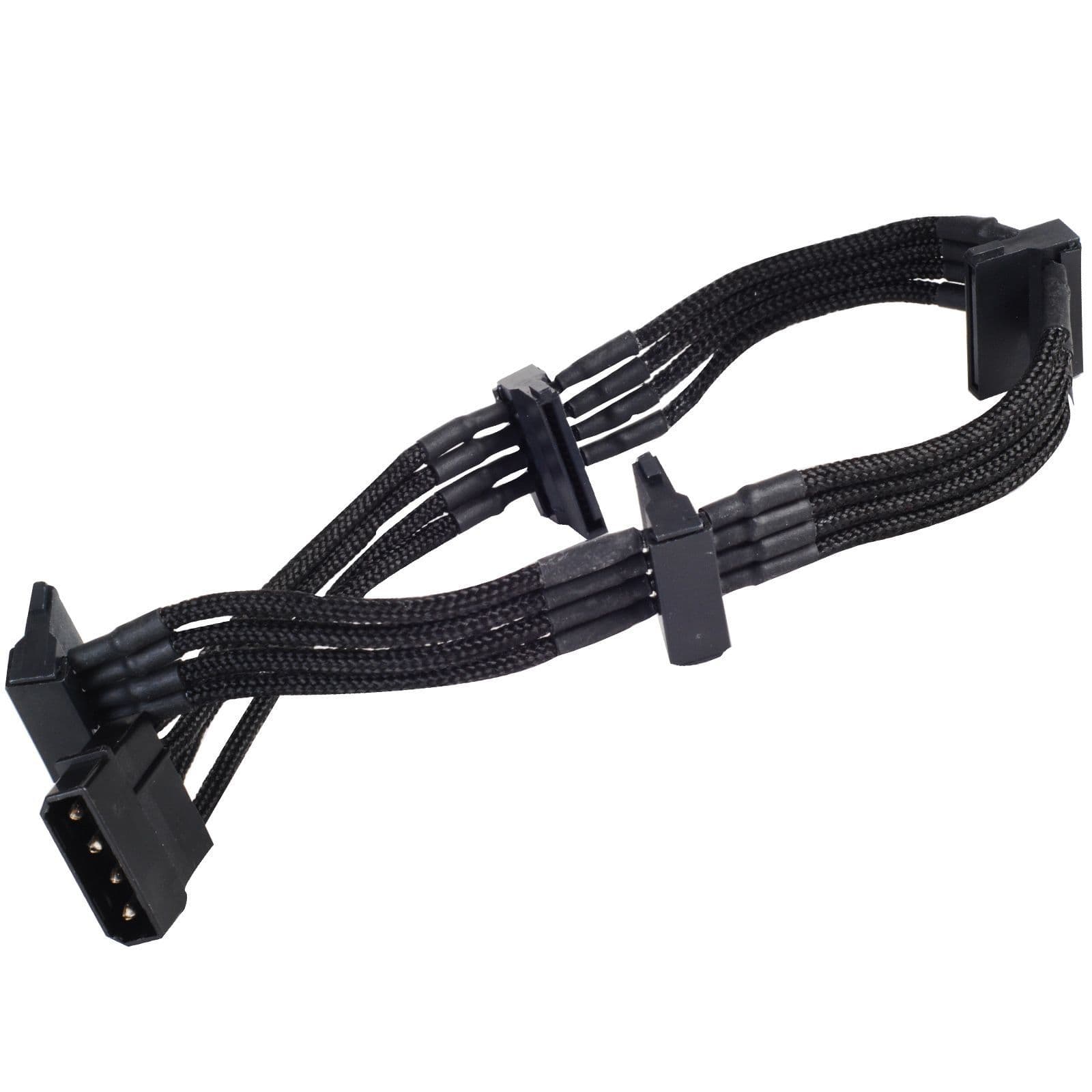 Silverstone 4 pin Molex to 4 x SATA Black Sleeved Cable 30cm