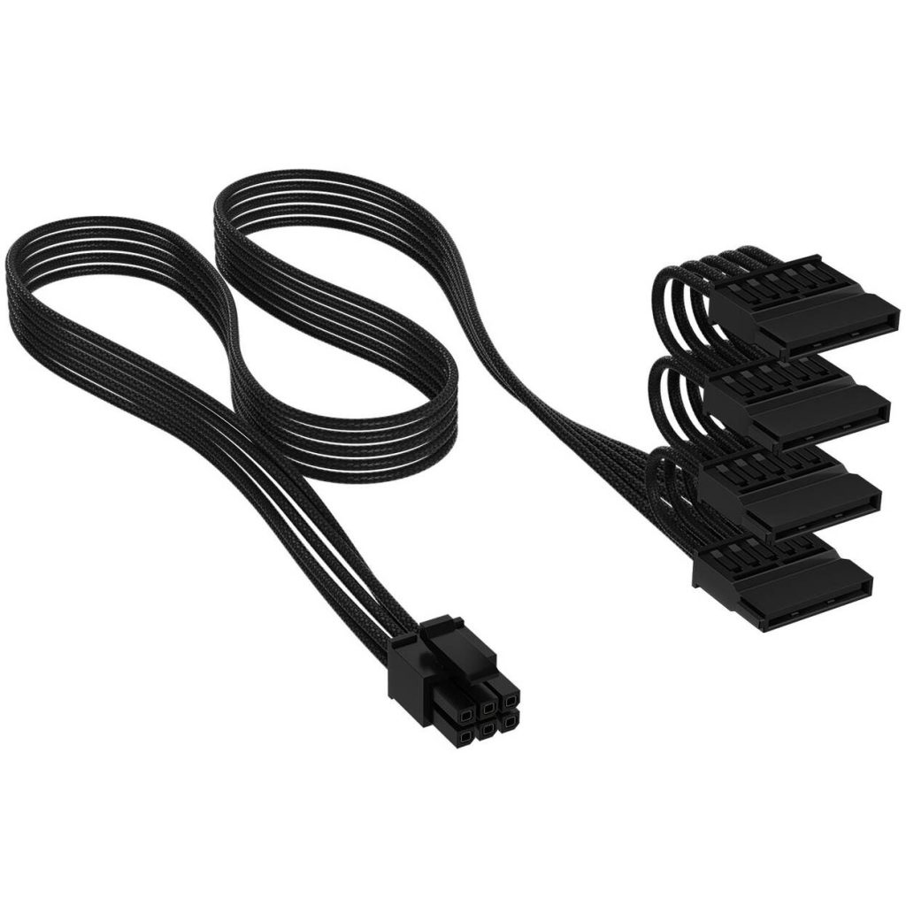 Corsair cable, Type 4, SATA power connector, 405mm, 520mm, 635mm, 750mm, individually sleeved - black