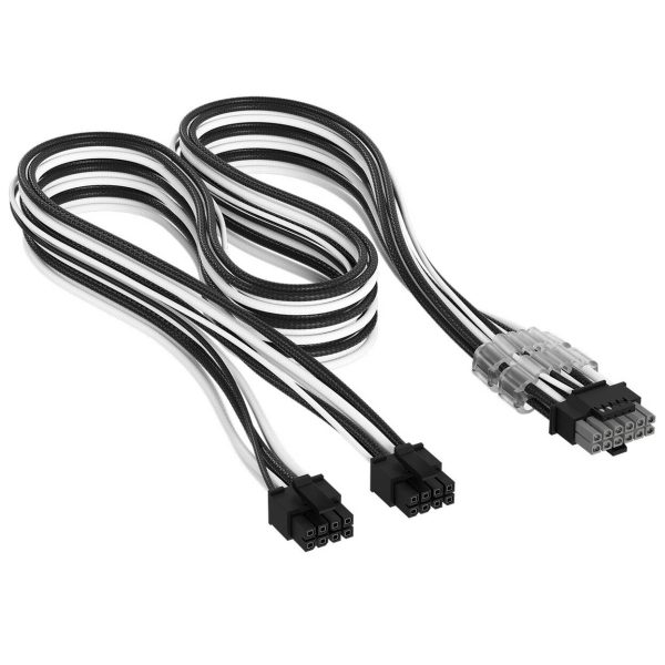 Corsair Premium Sleeved 2x 8-Pin to 12V-2×6 Cable, for Type-5 Power Supply – Black/White