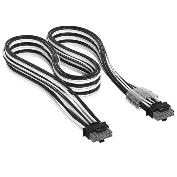 Corsair Premium Sleeved 12V-2×6 to 12V-2×6 Cable, Universal – Black/White