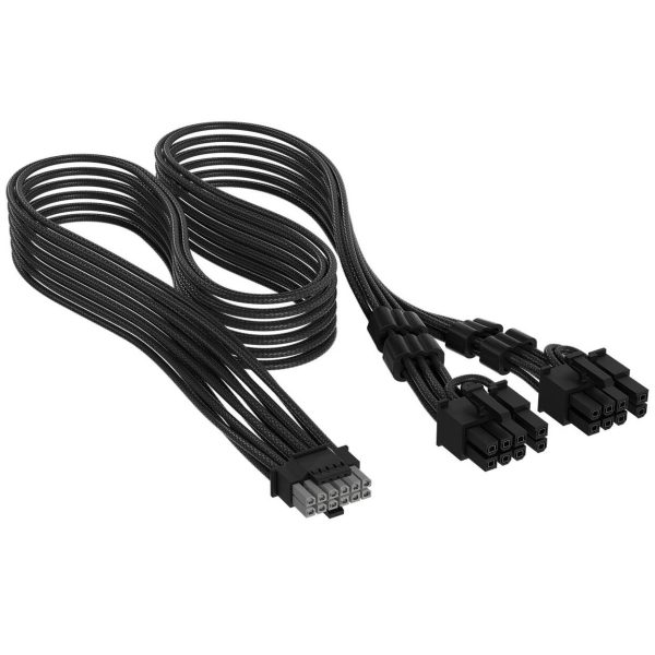 Corsair Premium Sleeved 12V-2×6 to 2x 6+2-Pin PCIe Cable, Universal – Black