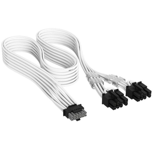 Corsair Premium Sleeved 12V-2×6 to 2x 6+2-Pin PCIe Cable, Universal – white
