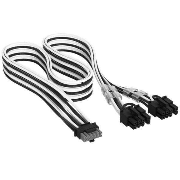 Corsair Premium Sleeved 12V-2×6 to 2x 6+2-Pin PCIe Cable, Universal – Black/White