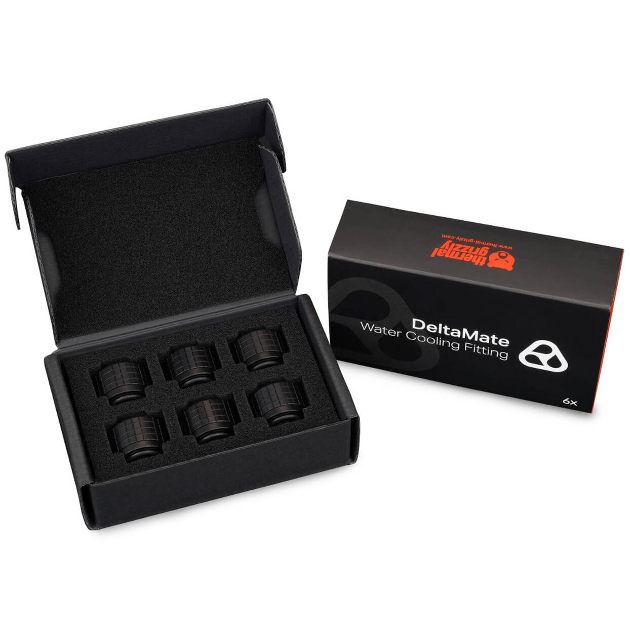 Thermal Grizzly DeltaMate Compression Fitting, Brass, G1/4 Thread - Black, ST16, Pack of 6
