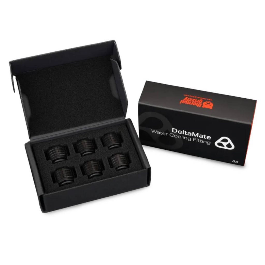 Thermal Grizzly DeltaMate Compression Fitting, Brass, G1/4 Thread - Black, ST13, Pack of 6