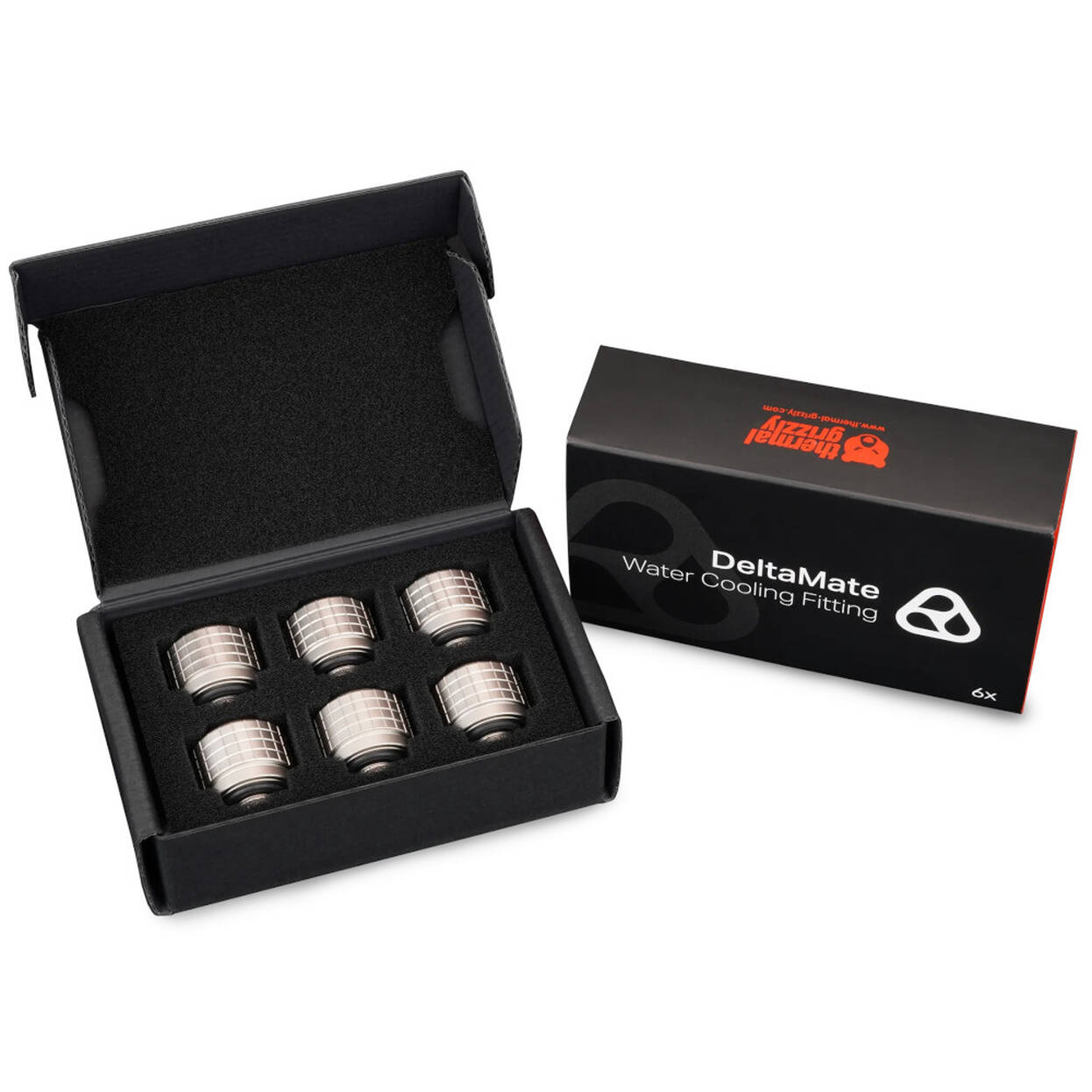 Thermal Grizzly DeltaMate Fitting, Brass, G1/4 Thread - Nickel, HT14, Pack of 6