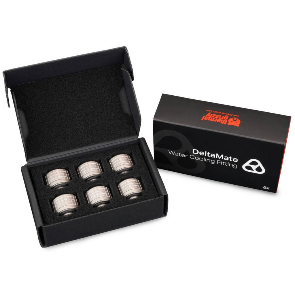 Thermal Grizzly DeltaMate Compression Fitting, Brass, G1/4 Thread - Nickel, ST13, Pack of 6