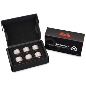 Thermal Grizzly DeltaMate Compression Fitting, Brass, G1/4 Thread - Nickel, ST13, Pack of 6