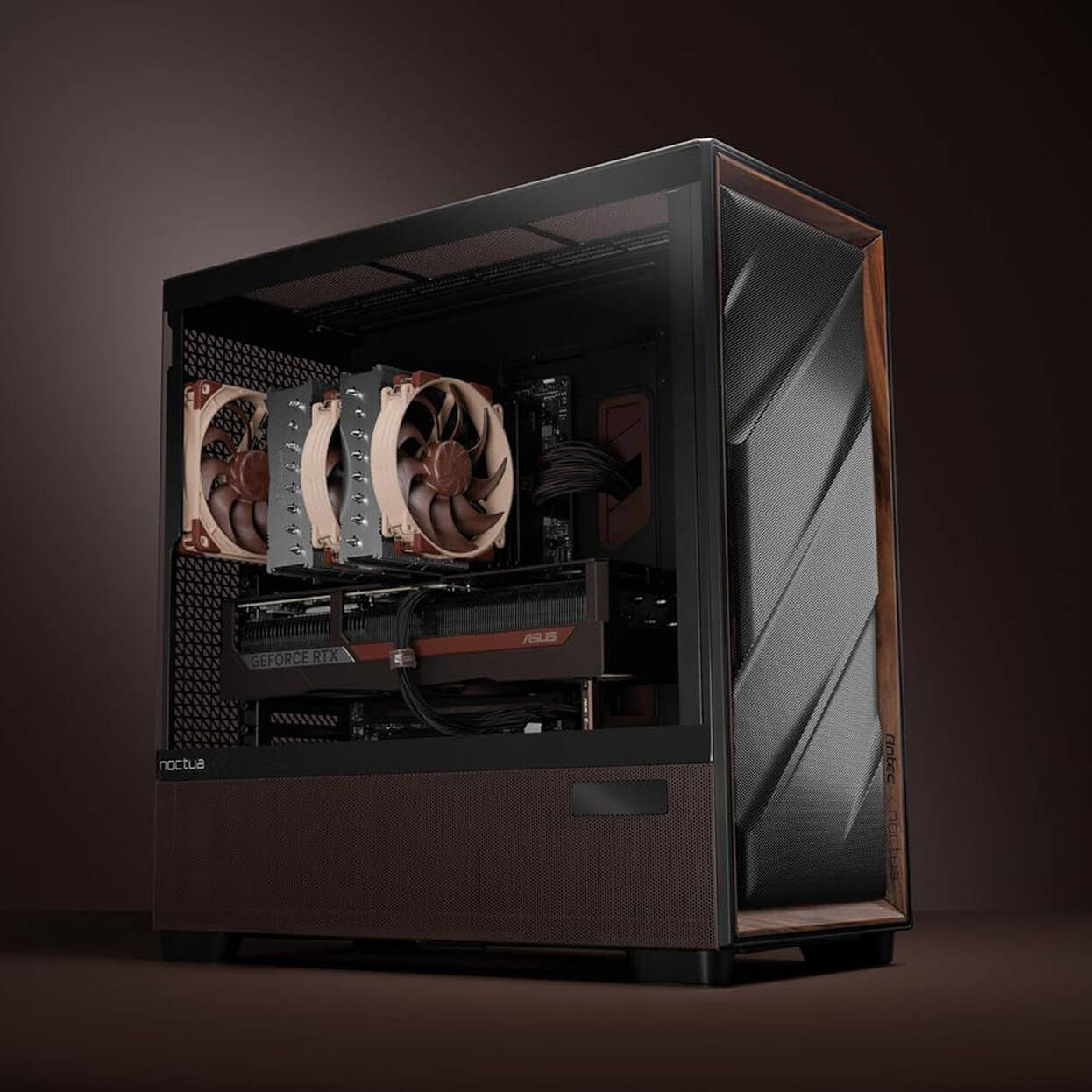 Antec Flux Pro Noctua Edition PC Case, Mid-Tower, E-ATX, Tempered Glass - Brown/Black