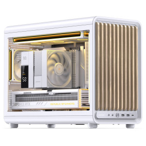 Jonsbo D33 Wood PC Case, Mini Case, mATX, Tempered Glass - White, Wood