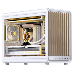 Jonsbo D33 Wood PC Case, Mini Case, mATX, Tempered Glass - White, Wood