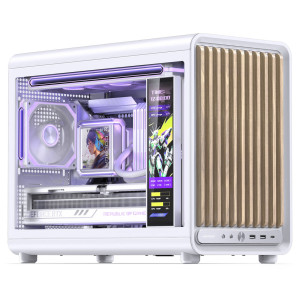 Jonsbo D33 Wood PC Case, Mini Case, mATX, Tempered Glass - White, Wood