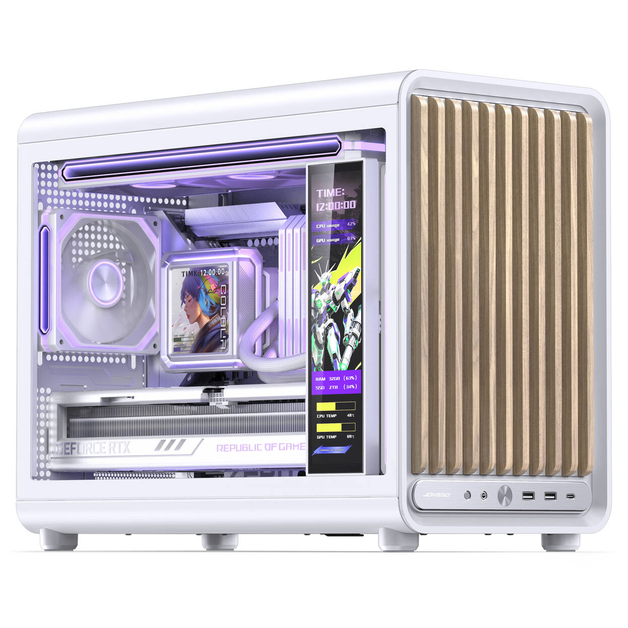 Jonsbo D33 Wood PC Case, Mini Case, mATX, Tempered Glass - White, Wood
