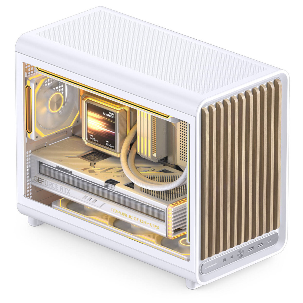 Jonsbo D33 Wood PC Case, Mini Case, mATX, Tempered Glass - White, Wood