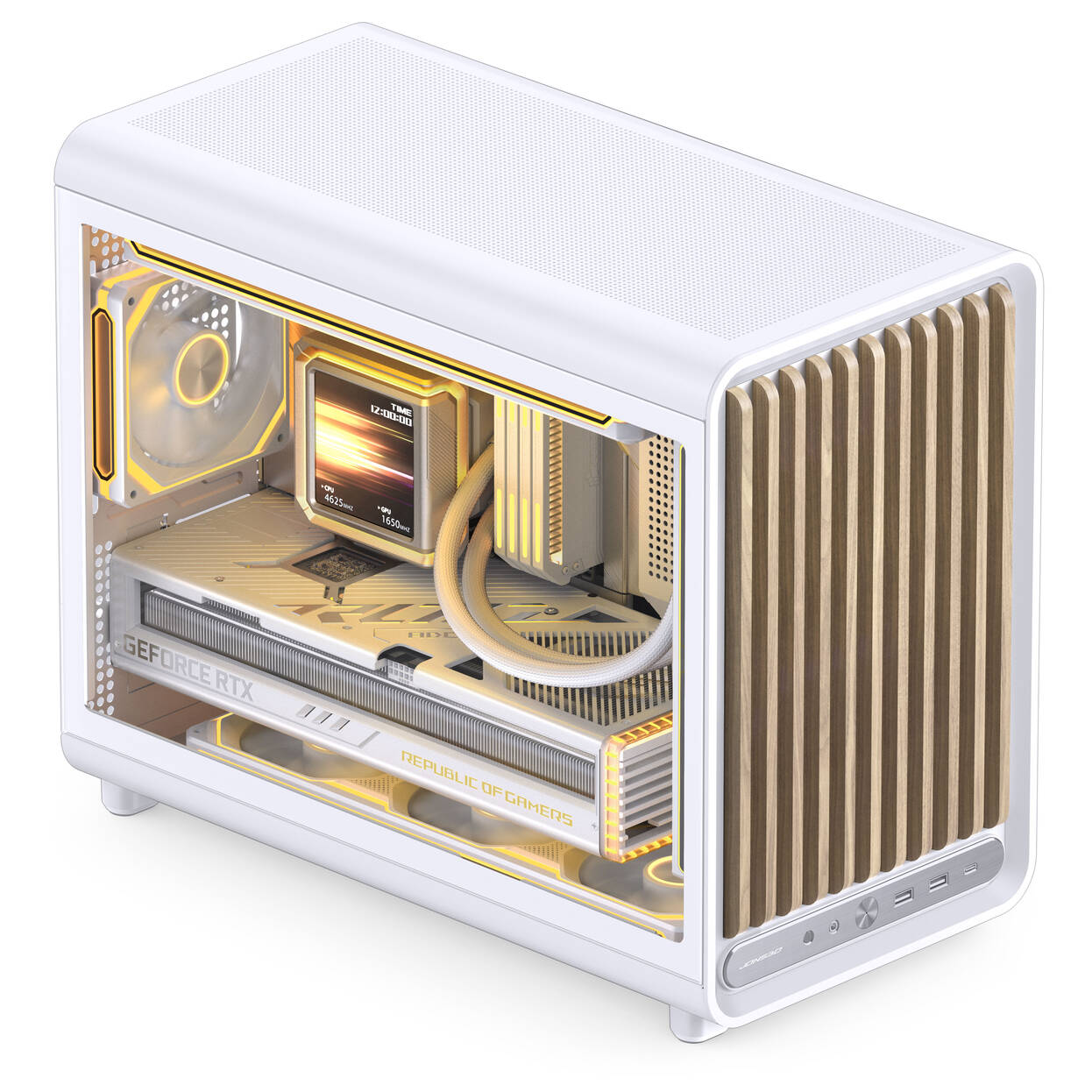 Jonsbo D33 Wood PC Case, Mini Case, mATX, Tempered Glass - White, Wood