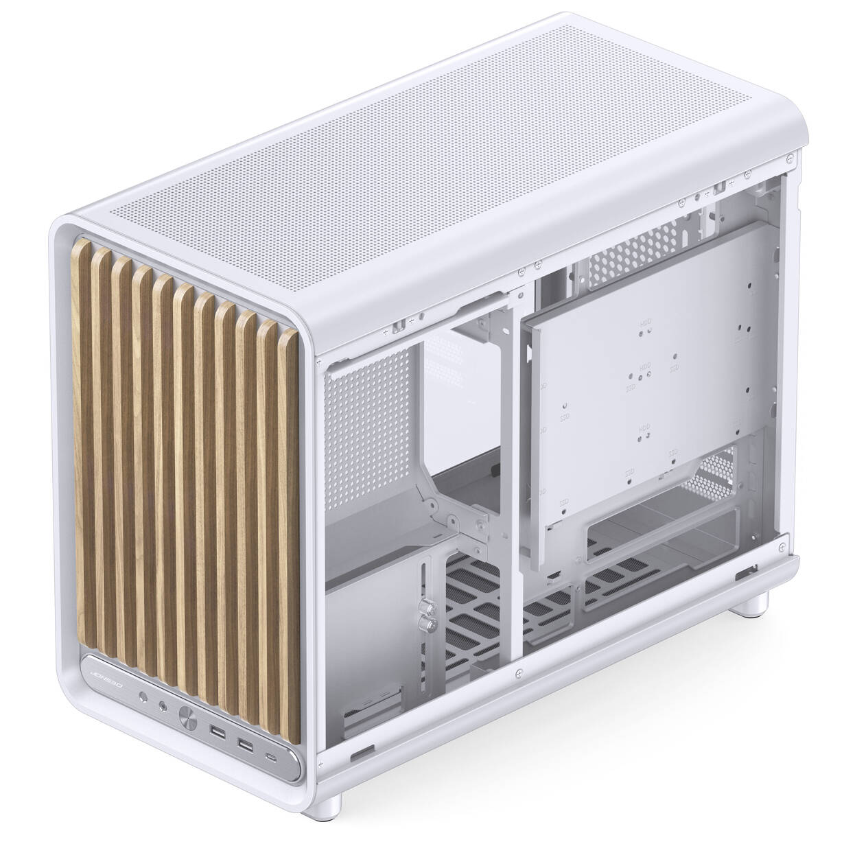 Jonsbo D33 Wood PC Case, Mini Case, mATX, Tempered Glass - White, Wood