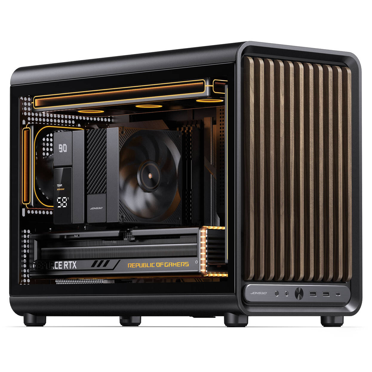 Jonsbo D33 Wood PC Case, Mini Case, mATX, Tempered Glass - Black, Wood