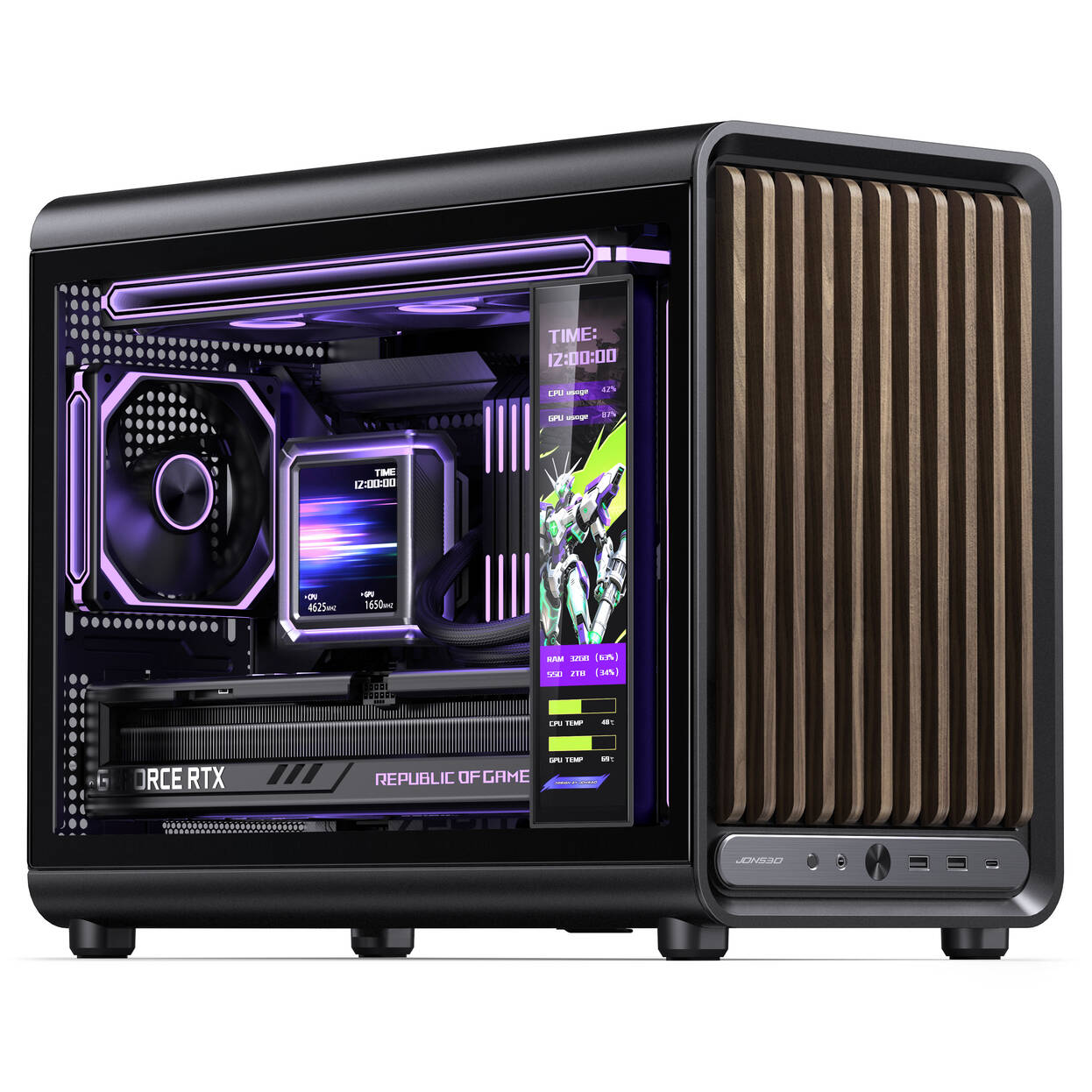 Jonsbo D33 Wood PC Case, Mini Case, mATX, Tempered Glass - Black, Wood