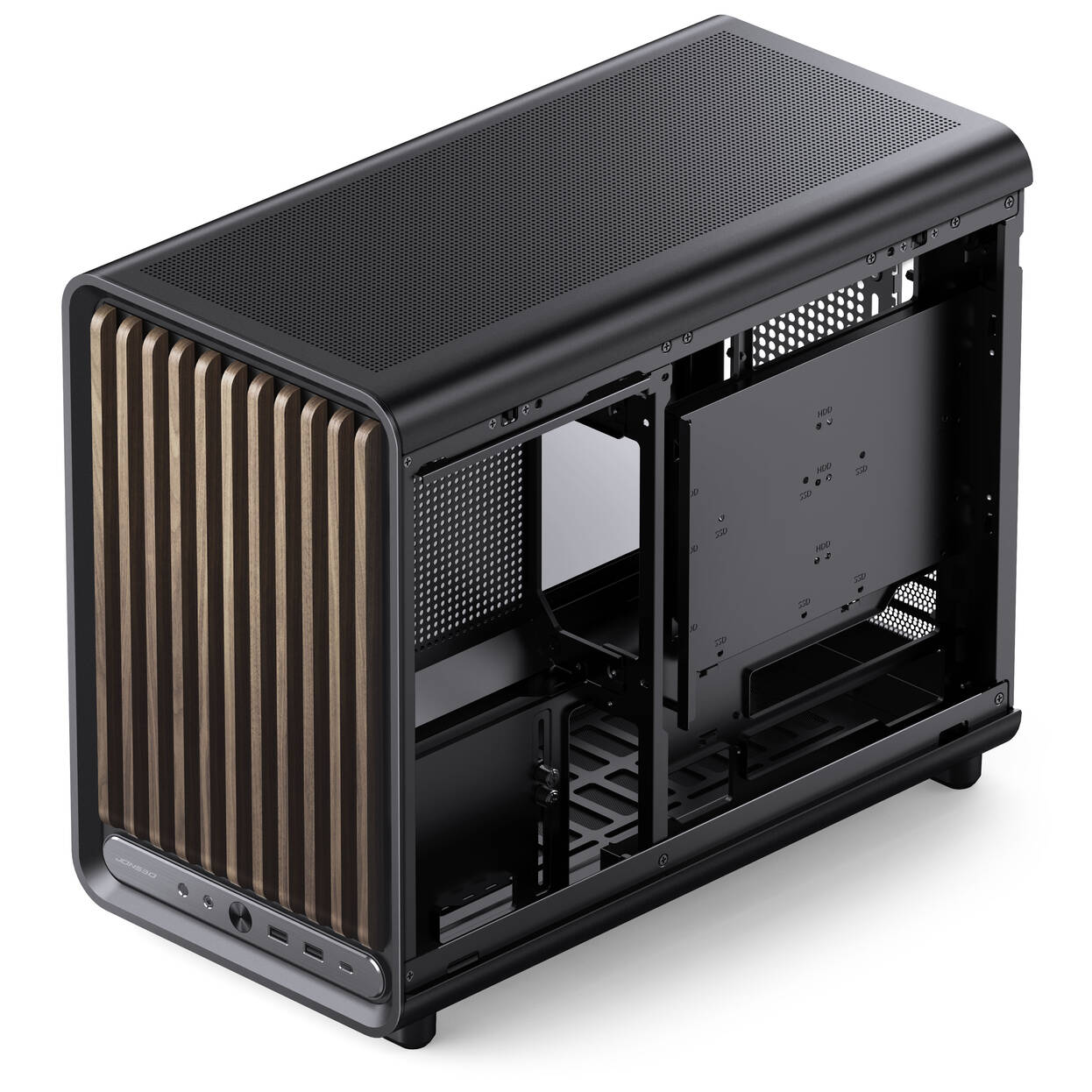 Jonsbo D33 Wood PC Case, Mini Case, mATX, Tempered Glass - Black, Wood