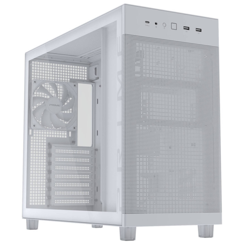 ASUS Prime AP303 PC Case, Mid Tower, ATX, Tempered Glass - White : image 1