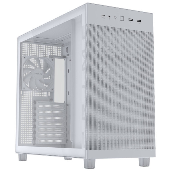 ASUS Prime AP303 PC Case, Mid Tower, ATX, Tempered Glass – White
