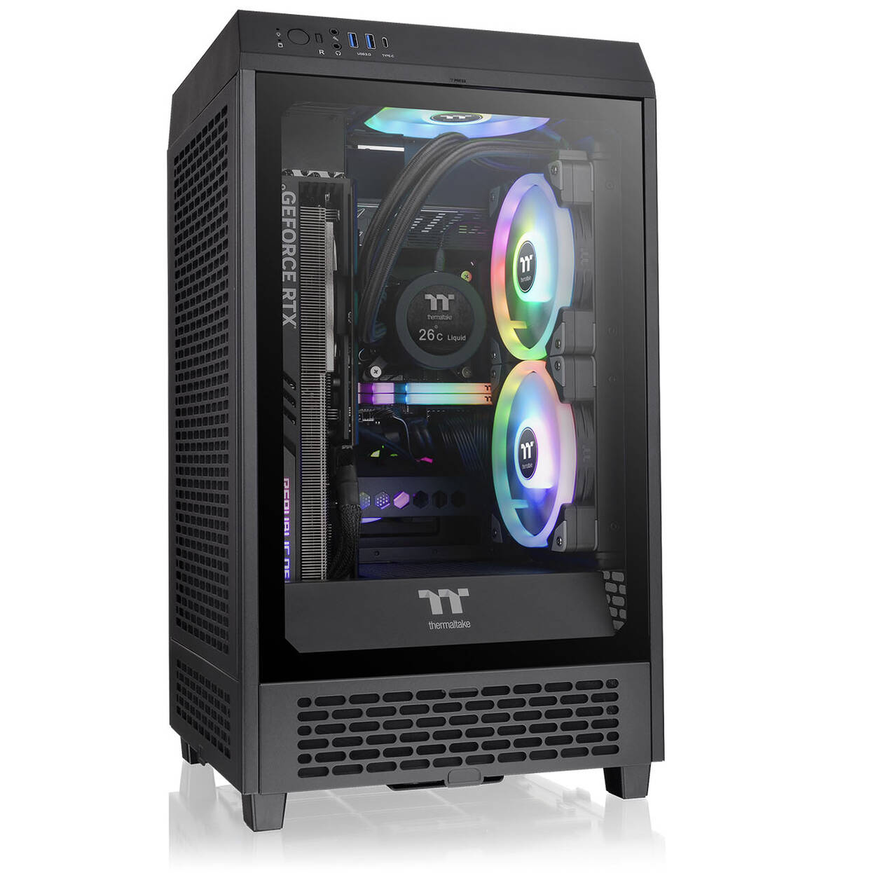 Thermaltake The Tower 200 PC Case, Mini Case, Mini-ITX, Tempered Glass - Black