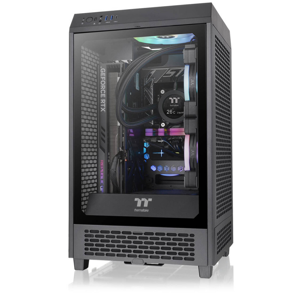 Thermaltake The Tower 200 PC Case, Mini Case, Mini-ITX, Tempered Glass - Black