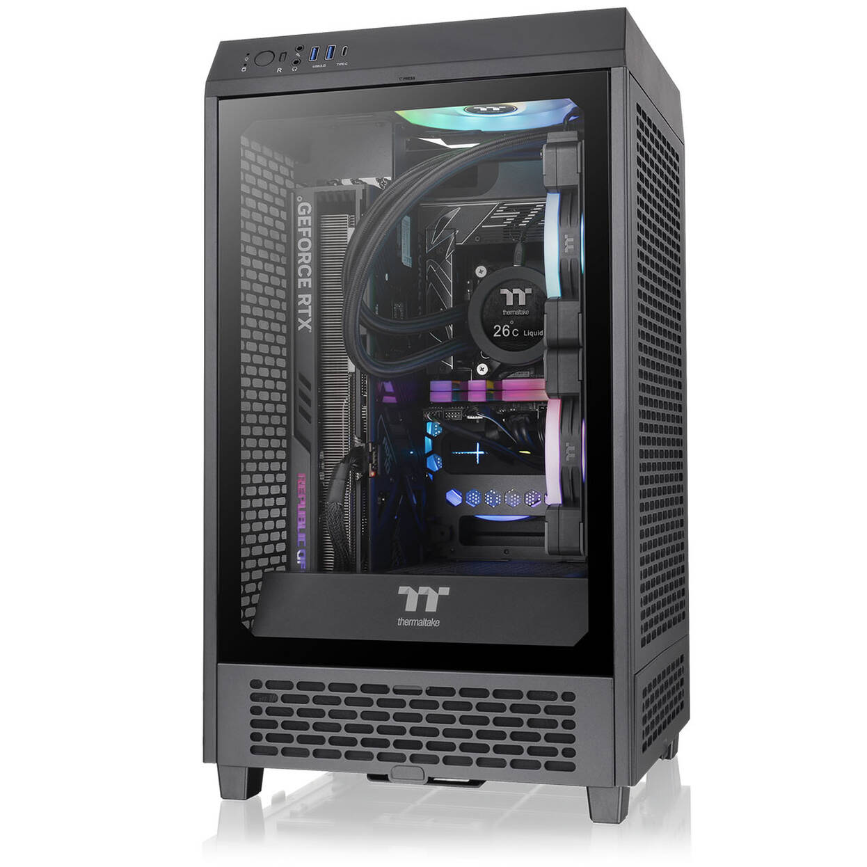 Thermaltake The Tower 200 PC Case, Mini Case, Mini-ITX, Tempered Glass - Black