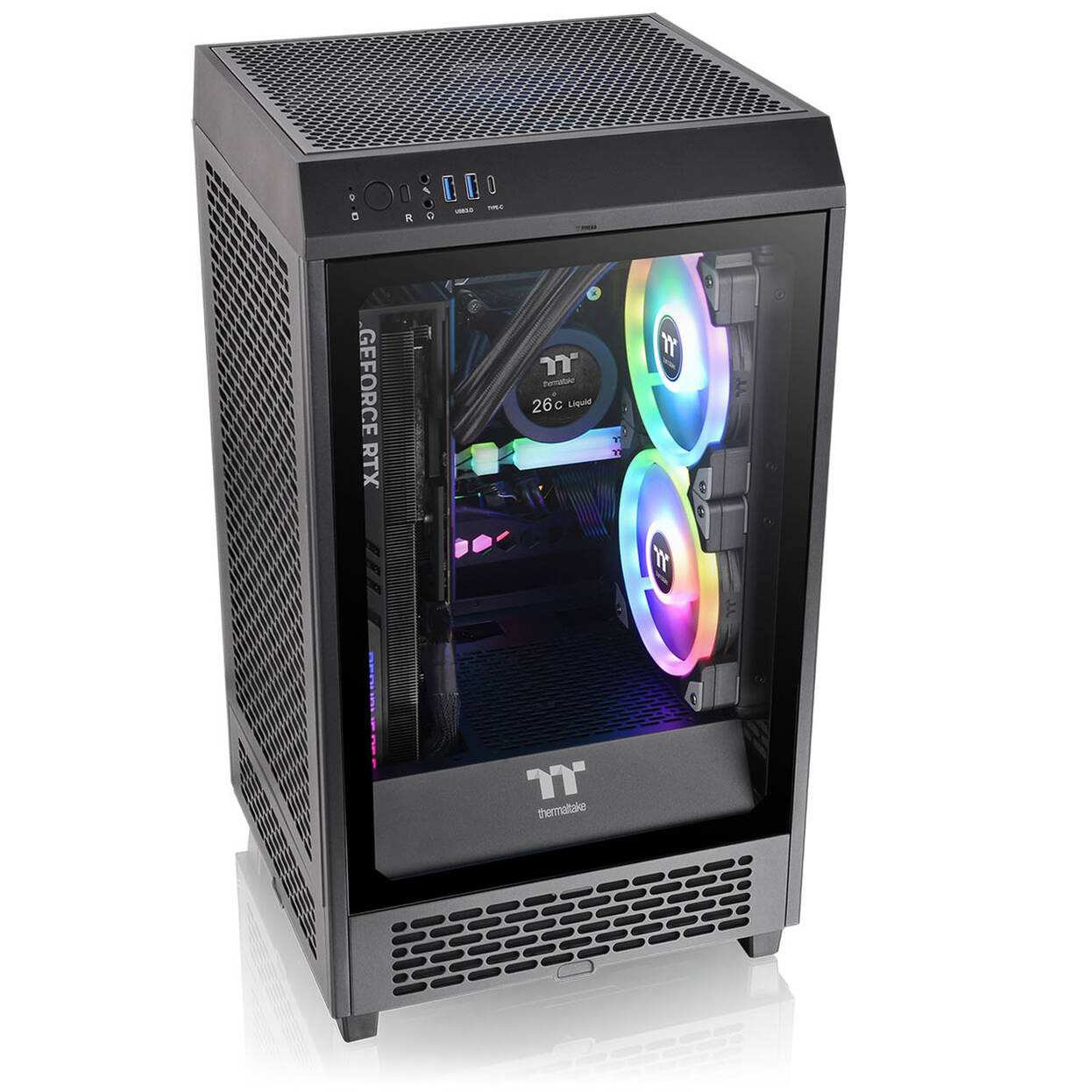 Thermaltake The Tower 200 PC Case, Mini Case, Mini-ITX, Tempered Glass - Black